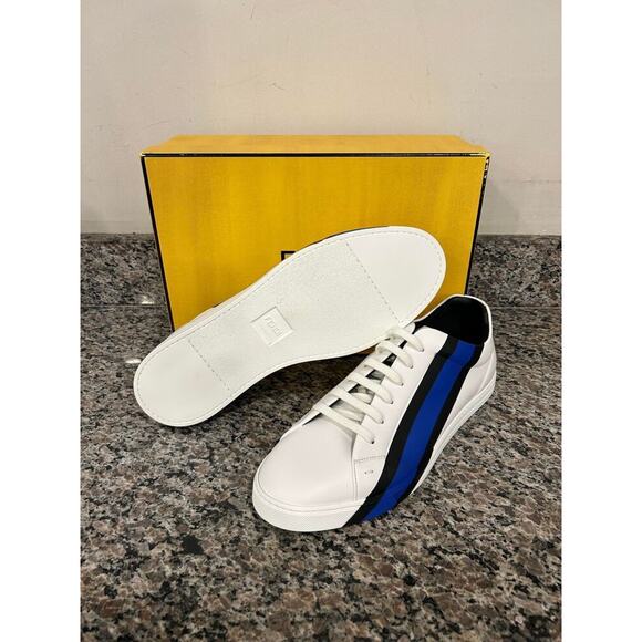 Fendi White Leather Low Top Fendi Logo Print Blue SZ 11 Sneakers - SAL 325571 main image 4